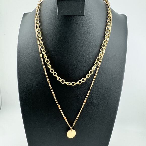 Vintage Layered Chain Necklace Minimalist Timeless Y2K Dainty Retro Medallion - Picture 1 of 9